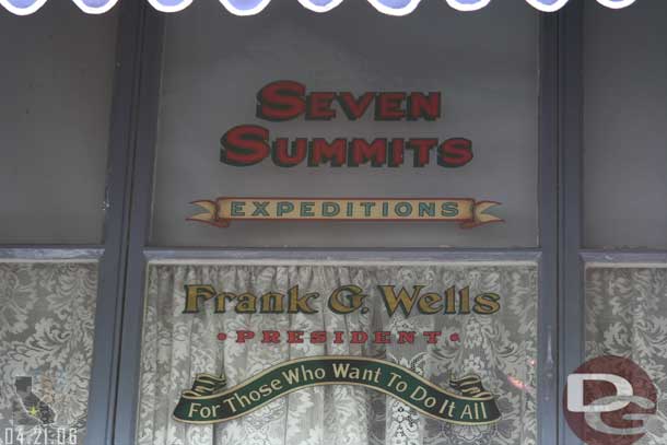 Location: Bank of Main Street <BR>
Inscription: Seven Summits Expeditions - Frang G. Wells - President - For those who want to do it all<BR>
Information: Frank G. Wells - President of the Walt Disney Company 1984-1994